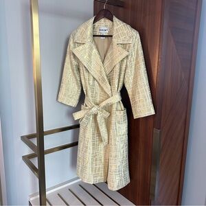 🧥 Victor Costa Metallic Gold Textured Belted Coat – Size 12